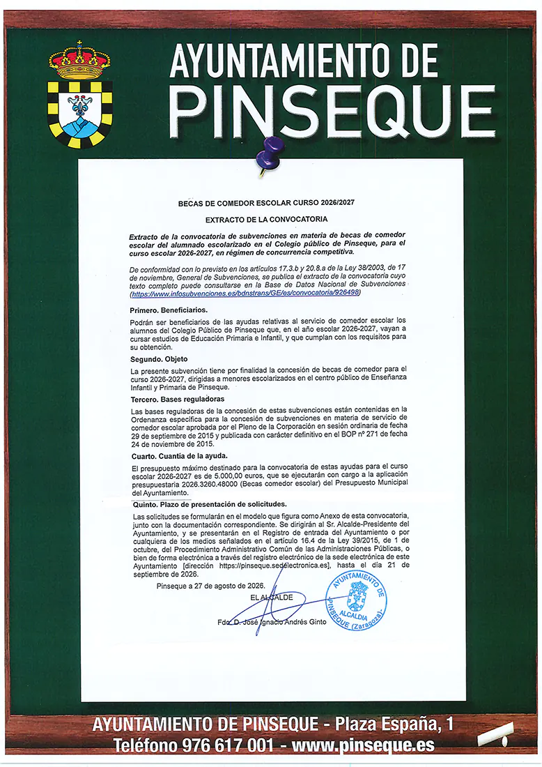 Becas comedor escolar 26/27